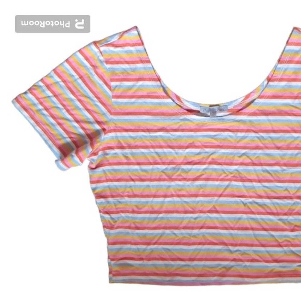 Charlotte Russe Colorful Stripe Cropped Tee - XL